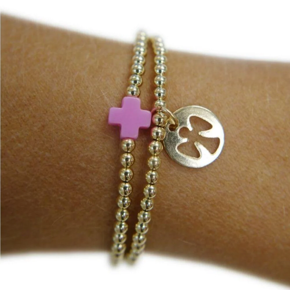 Classic Gold 3mm Bracelet - Guardian Angel Gold Disc - Image 2