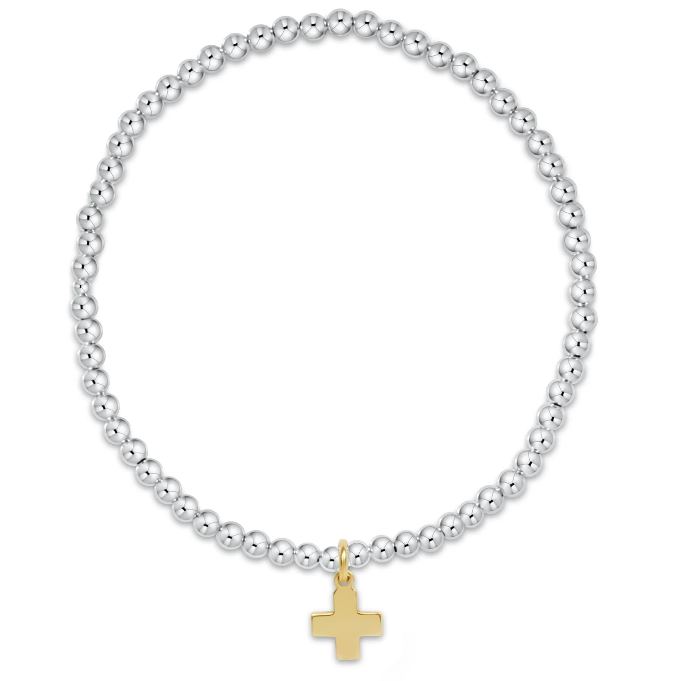 Classic Mixed Metal 3mm Bracelet - Signature Cross Gold Charm