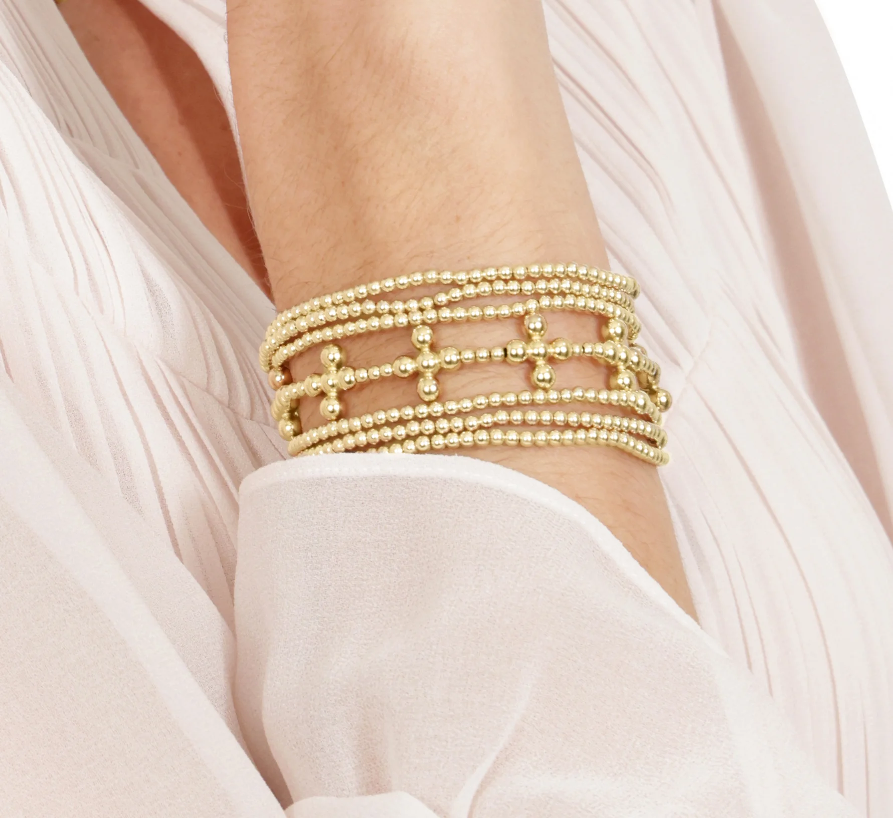 Signature Cross Sincerity Pattern 2.5mm Bead Bracelet - Classic Beaded Signature Cross Gold - 4mm Bead Gold - Image 2