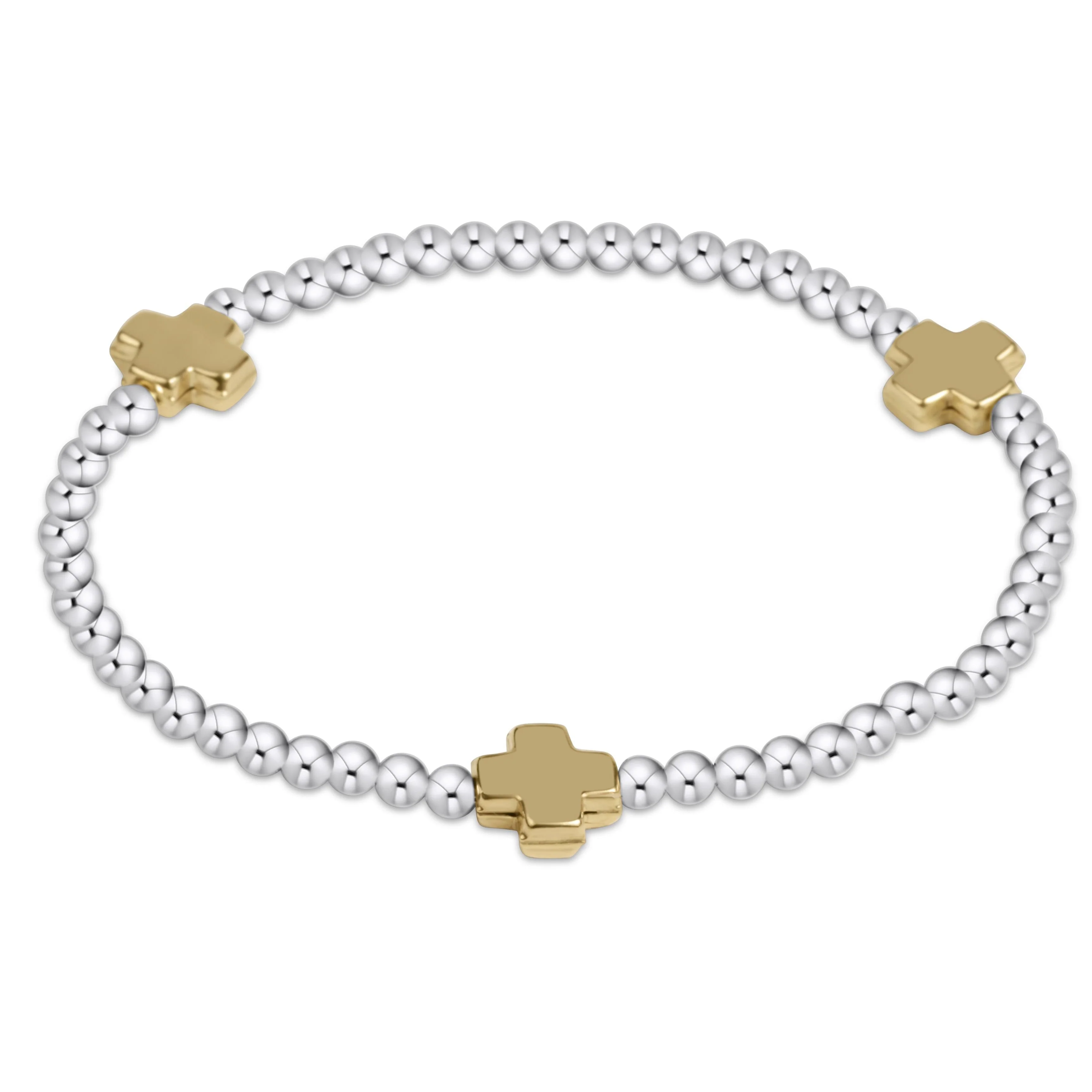 Signature Cross 3mm Mixed Metal Bracelet - Gold